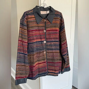 Vintage New Direction Multicolor Striped Glitter Cardigan Sweater Women’s Large